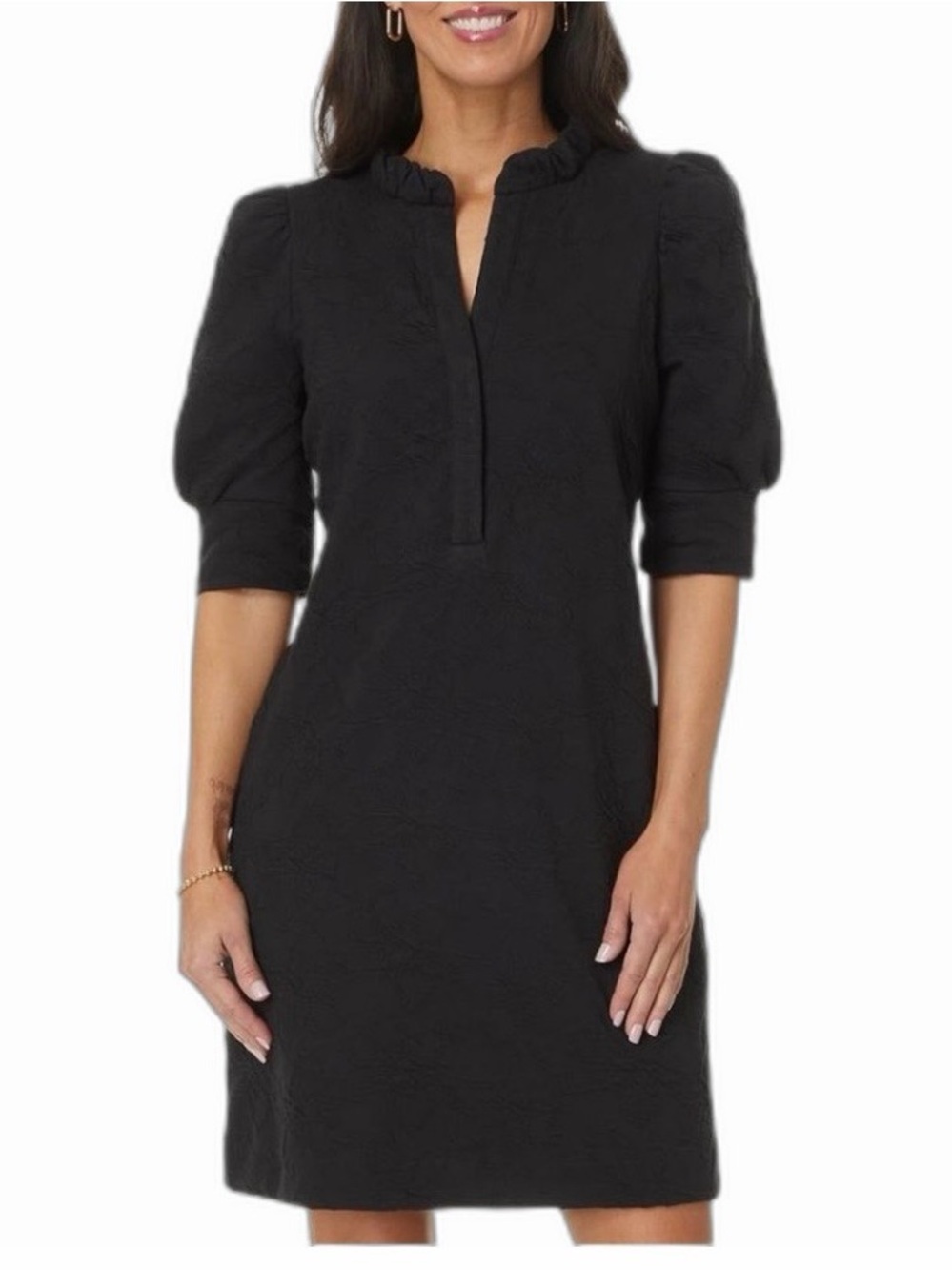 Lilly Pulitzer Elsey Elbow Sleeve Dress Noir Black Knit Pucker Jacquard XL NWT
